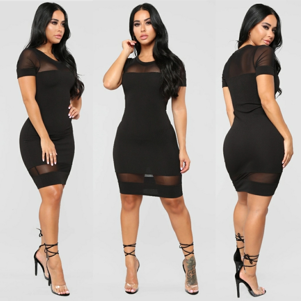 (M) Bozzolo Sexy Black Mesh Cocktail Bodycon Dress